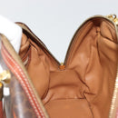 CELINE Macadam Canvas Boston Bag PVC Leather Brown Gold Auth YKZ1280A-20