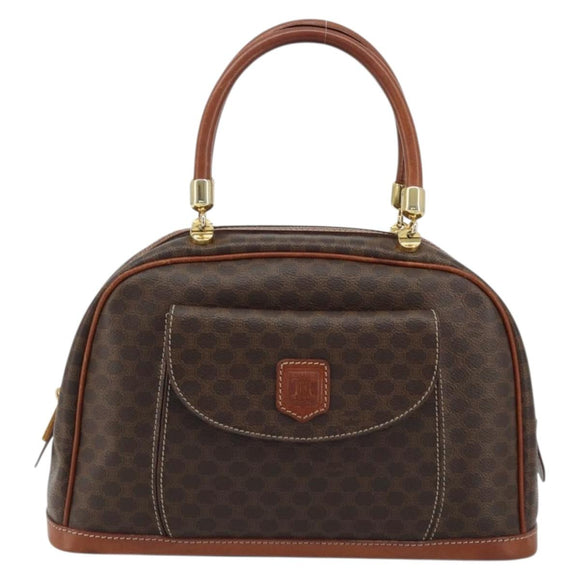 CELINE Macadam Canvas Boston Bag PVC Leather Brown Gold Auth YKZ1280A