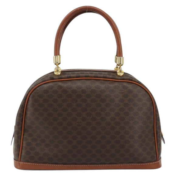 CELINE Macadam Canvas Boston Bag PVC Leather Brown Gold Auth YKZ1280A