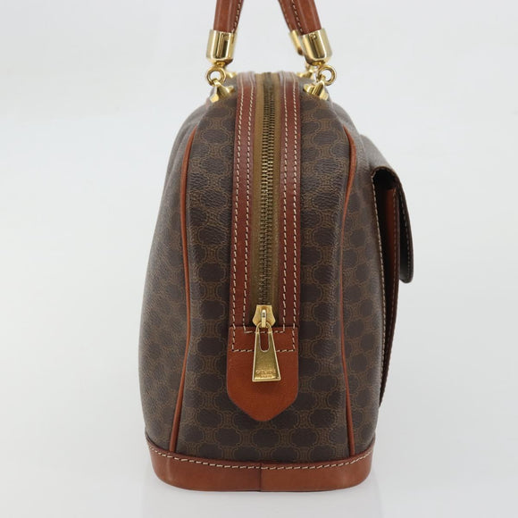 CELINE Macadam Canvas Boston Bag PVC Leather Brown Gold Auth YKZ1280A