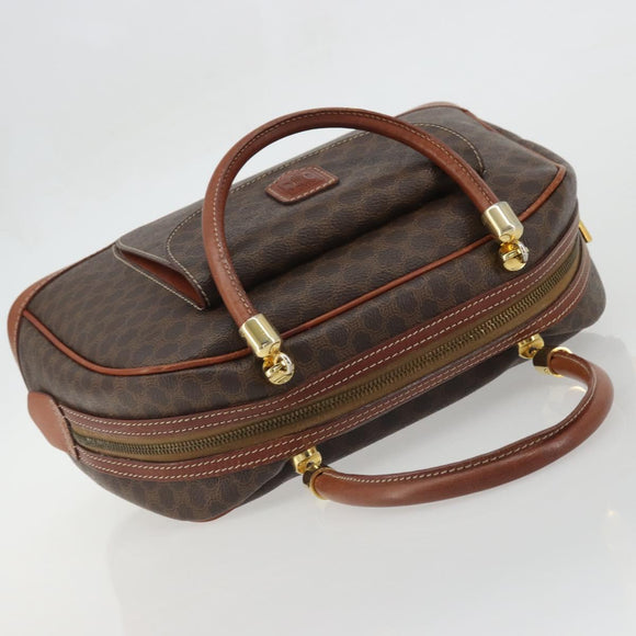 CELINE Macadam Canvas Boston Bag PVC Leather Brown Gold Auth YKZ1280A