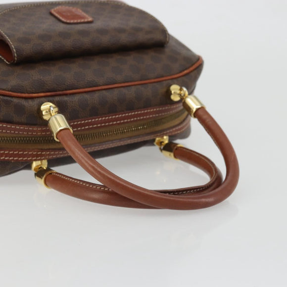 CELINE Macadam Canvas Boston Bag PVC Leather Brown Gold Auth YKZ1280A