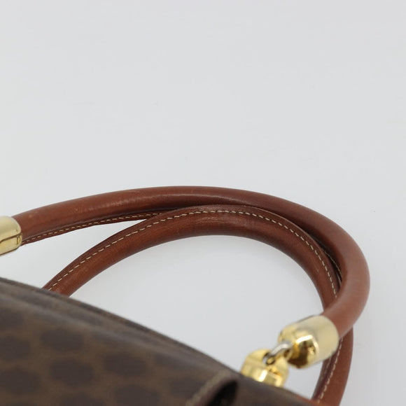 CELINE Macadam Canvas Boston Bag PVC Leather Brown Gold Auth YKZ1280A