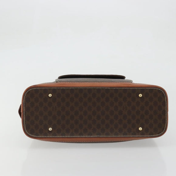 CELINE Macadam Canvas Boston Bag PVC Leather Brown Gold Auth YKZ1280A