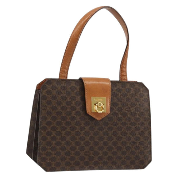 CELINE Macadam Canvas Hand Bag PVC Leather Brown Gold Auth YKZ1282A