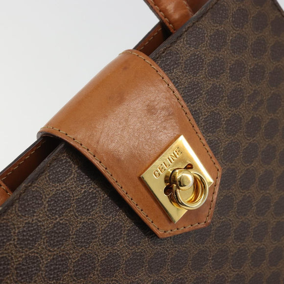 CELINE Macadam Canvas Hand Bag PVC Leather Brown Gold Auth YKZ1282A