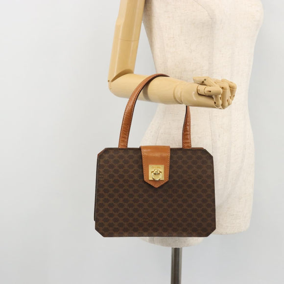 CELINE Macadam Canvas Hand Bag PVC Leather Brown Gold Auth YKZ1282A