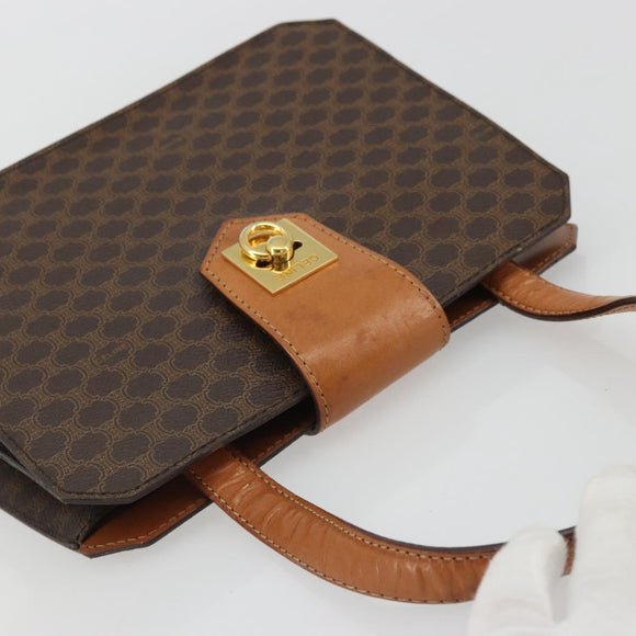 CELINE Macadam Canvas Hand Bag PVC Leather Brown Gold Auth YKZ1282A