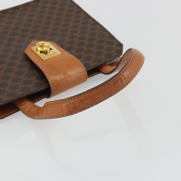 CELINE Macadam Canvas Hand Bag PVC Leather Brown Gold Auth YKZ1282A