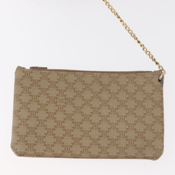 CELINE Macadam Canvas Shoulder Bag PVC Beige Gold Auth YKZ1283
