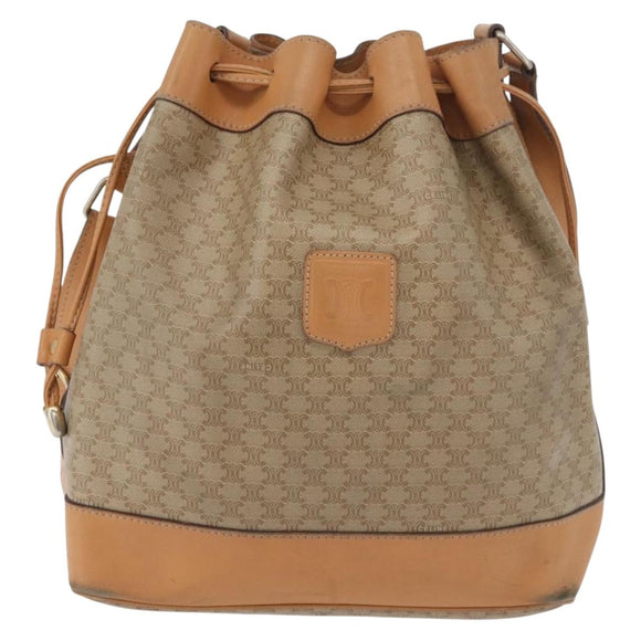 CELINE Macadam Canvas Shoulder Bag PVC Beige Gold Auth YKZ1283