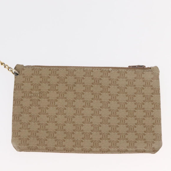 CELINE Macadam Canvas Shoulder Bag PVC Beige Gold Auth YKZ1283