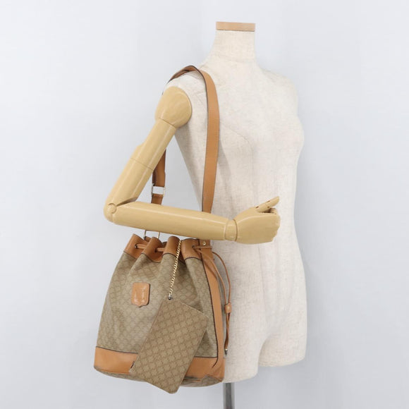 CELINE Macadam Canvas Shoulder Bag PVC Beige Gold Auth YKZ1283