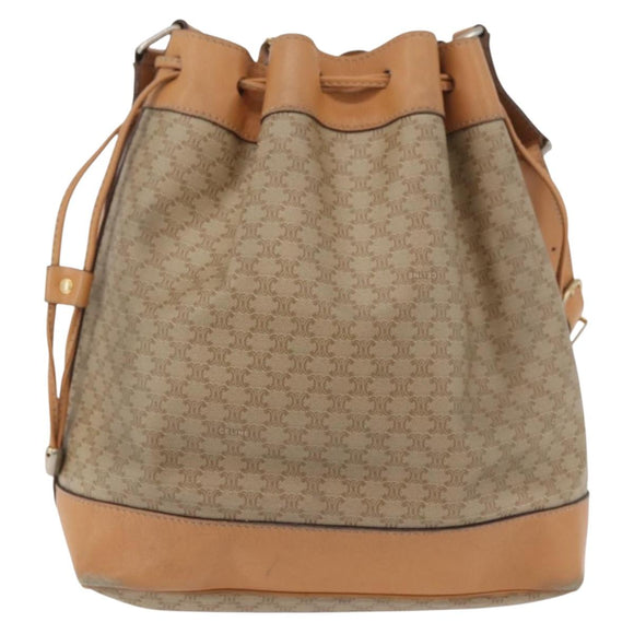 CELINE Macadam Canvas Shoulder Bag PVC Beige Gold Auth YKZ1283