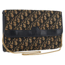 Christian Dior Trotter Canvas Chain Shoulder Bag Navy Gold Auth YKZ1289-1
