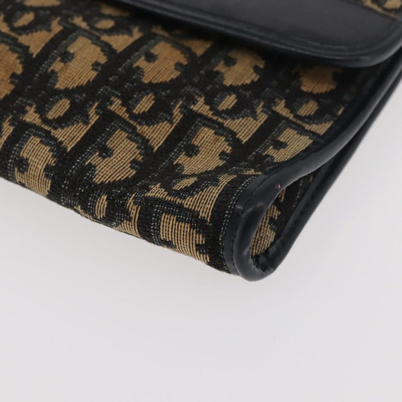 Christian Dior Trotter Canvas Chain Shoulder Bag Navy Gold Auth YKZ1289