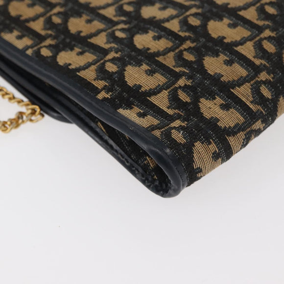 Christian Dior Trotter Canvas Chain Shoulder Bag Navy Gold Auth YKZ1289