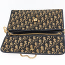 Christian Dior Trotter Canvas Chain Shoulder Bag Navy Gold Auth YKZ1289-10