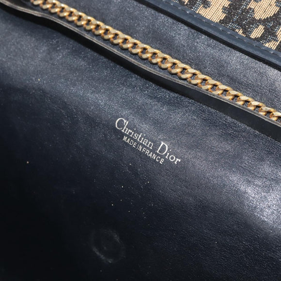 Christian Dior Trotter Canvas Chain Shoulder Bag Navy Gold Auth YKZ1289