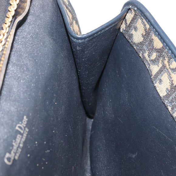 Christian Dior Trotter Canvas Chain Shoulder Bag Navy Gold Auth YKZ1289