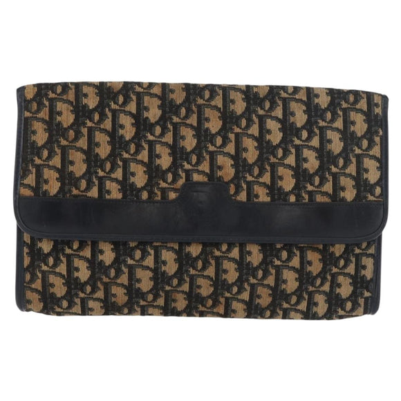 Christian Dior Trotter Canvas Chain Shoulder Bag Navy Gold Auth YKZ1289