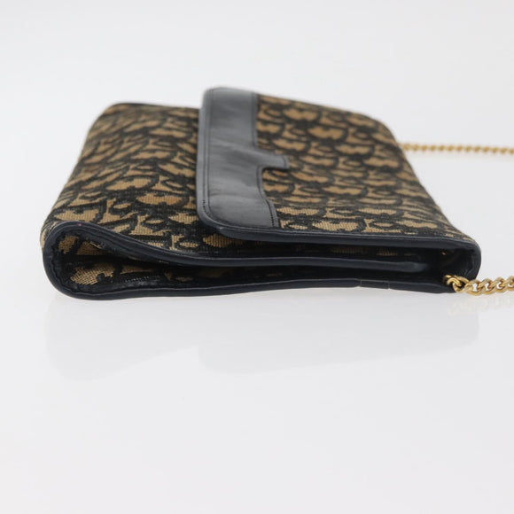 Christian Dior Trotter Canvas Chain Shoulder Bag Navy Gold Auth YKZ1289