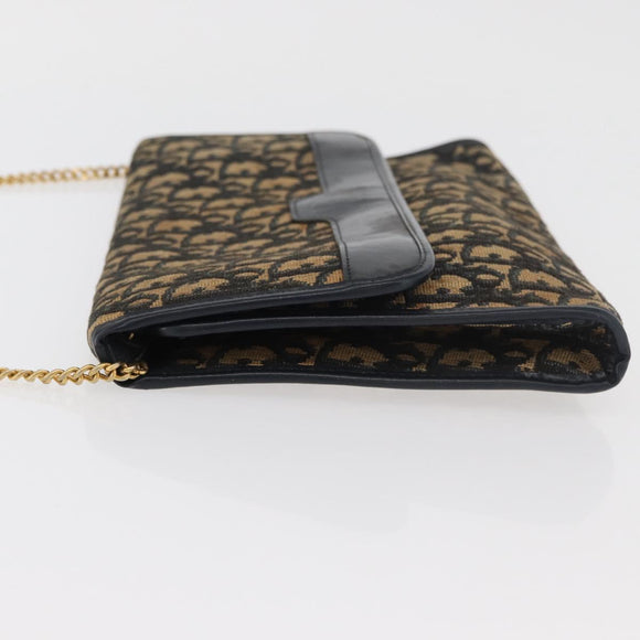 Christian Dior Trotter Canvas Chain Shoulder Bag Navy Gold Auth YKZ1289