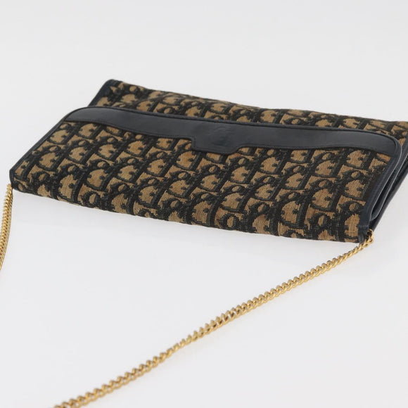 Christian Dior Trotter Canvas Chain Shoulder Bag Navy Gold Auth YKZ1289
