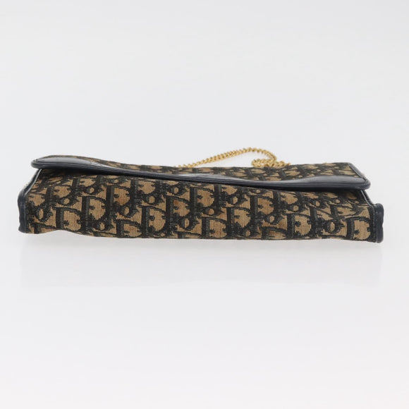 Christian Dior Trotter Canvas Chain Shoulder Bag Navy Gold Auth YKZ1289