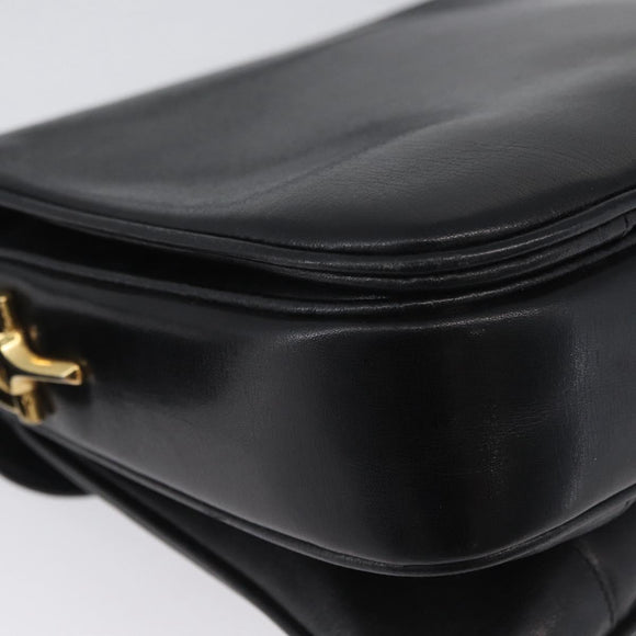 CELINE Shoulder Bag Leather Black Gold Auth YKZ129