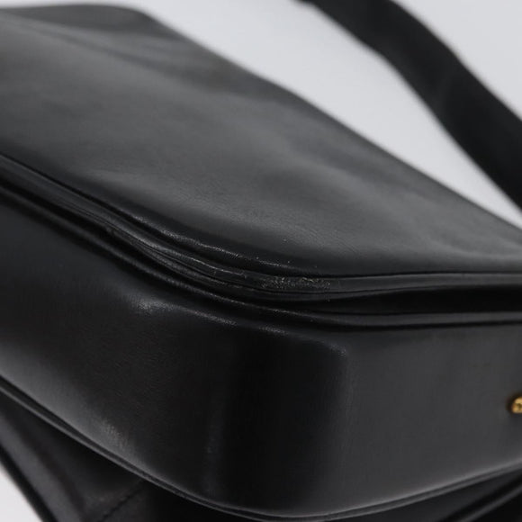 CELINE Shoulder Bag Leather Black Gold Auth YKZ129