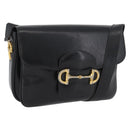 CELINE Shoulder Bag Leather Black Gold Auth YKZ129-1