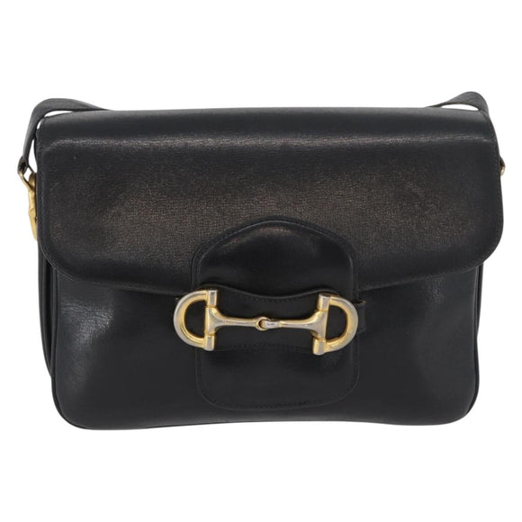 CELINE Shoulder Bag Leather Black Gold Auth YKZ129