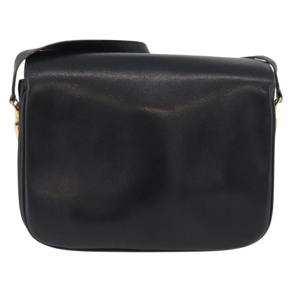 CELINE Shoulder Bag Leather Black Gold Auth YKZ129