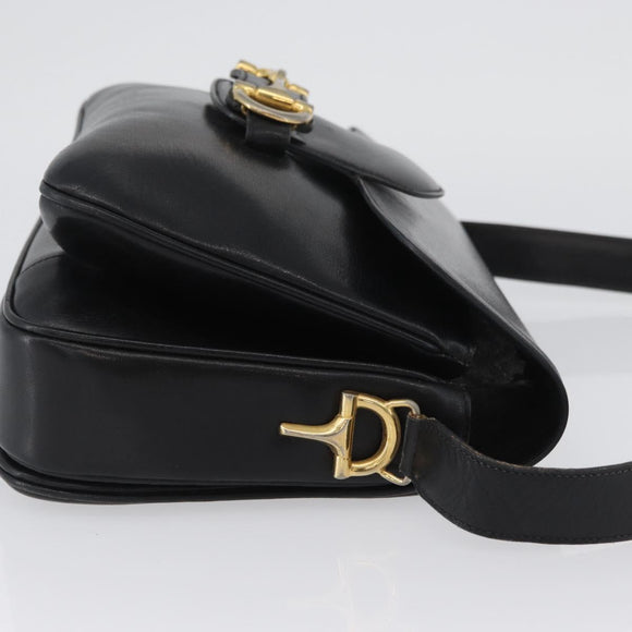 CELINE Shoulder Bag Leather Black Gold Auth YKZ129