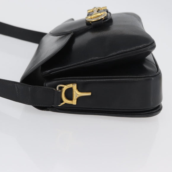 CELINE Shoulder Bag Leather Black Gold Auth YKZ129