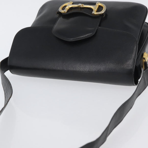 CELINE Shoulder Bag Leather Black Gold Auth YKZ129