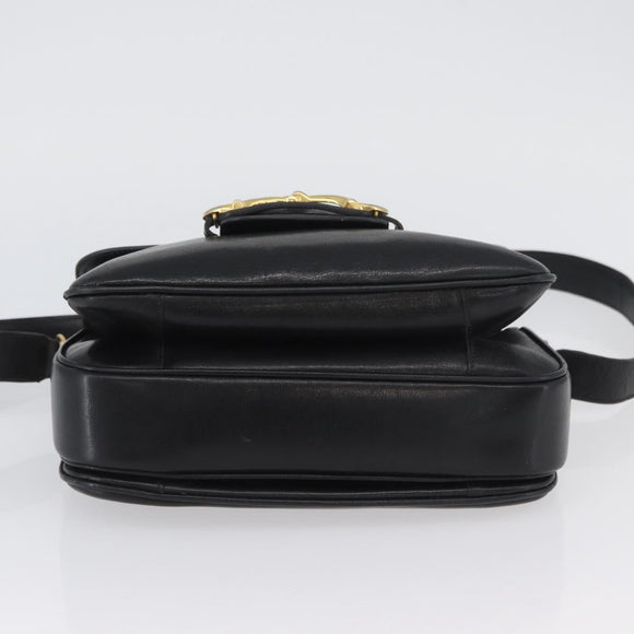 CELINE Shoulder Bag Leather Black Gold Auth YKZ129