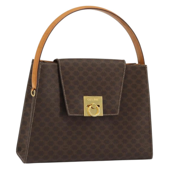 CELINE Macadam Canvas Hand Bag PVC Leather Brown Gold Auth YKZ1290