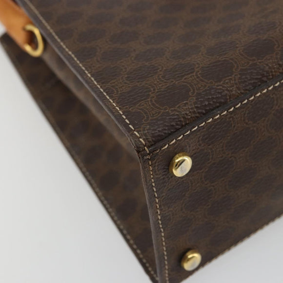 CELINE Macadam Canvas Hand Bag PVC Leather Brown Gold Auth YKZ1290