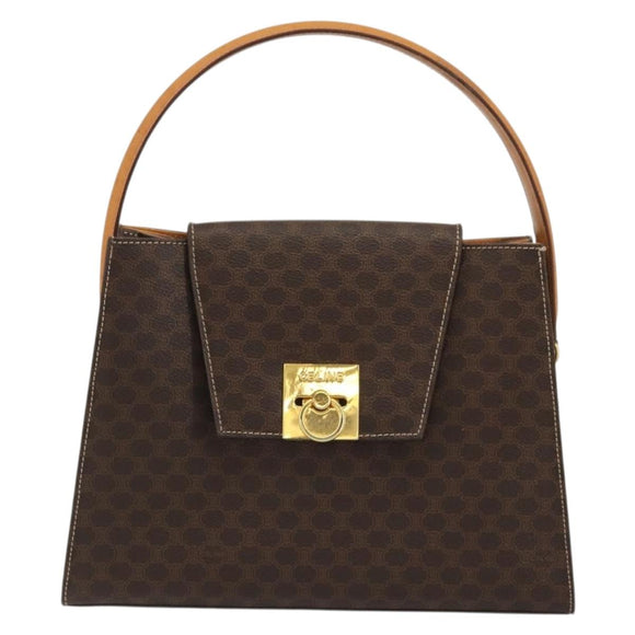 CELINE Macadam Canvas Hand Bag PVC Leather Brown Gold Auth YKZ1290