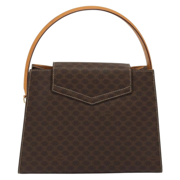 CELINE Macadam Canvas Hand Bag PVC Leather Brown Gold Auth YKZ1290