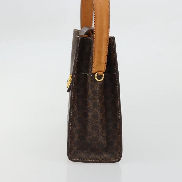 CELINE Macadam Canvas Hand Bag PVC Leather Brown Gold Auth YKZ1290