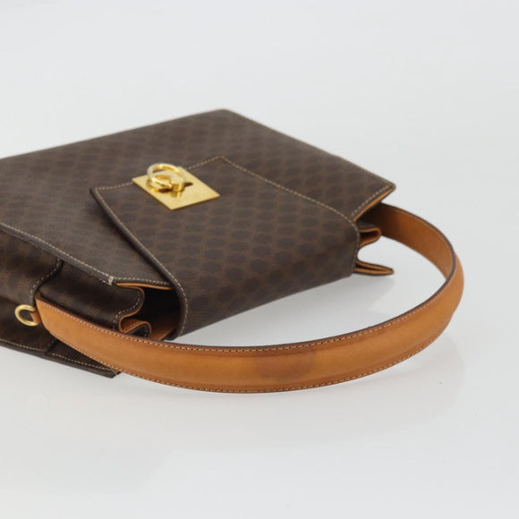 CELINE Macadam Canvas Hand Bag PVC Leather Brown Gold Auth YKZ1290
