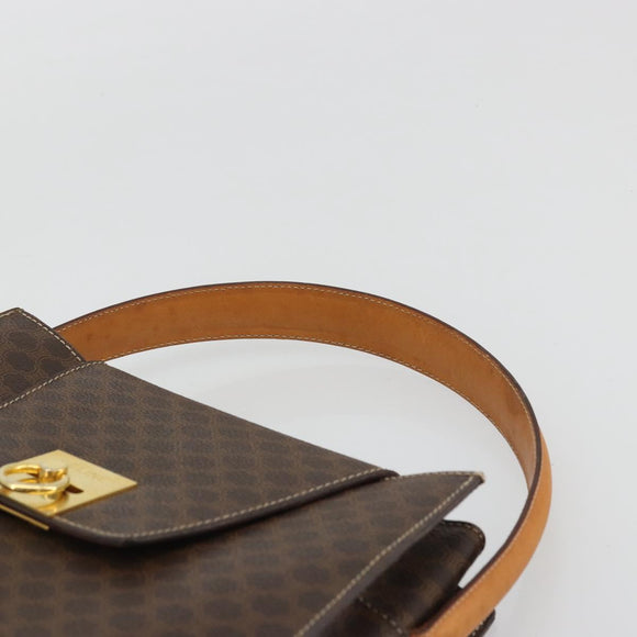 CELINE Macadam Canvas Hand Bag PVC Leather Brown Gold Auth YKZ1290