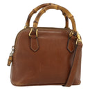 GUCCI Bamboo Hand Bag Leather 2way Brown Gold 007 1014 0231 Auth YKZ1296-1