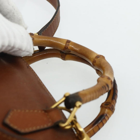GUCCI Bamboo Hand Bag Leather 2way Brown Gold 007 1014 0231 Auth YKZ1296
