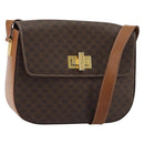 CELINE Macadam Canvas Shoulder Bag PVC Leather Brown Gold Auth YKZ1298-1
