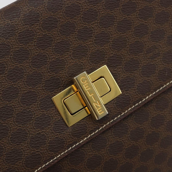 CELINE Macadam Canvas Shoulder Bag PVC Leather Brown Gold Auth YKZ1298