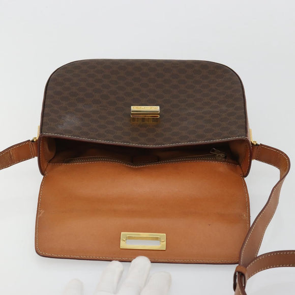 CELINE Macadam Canvas Shoulder Bag PVC Leather Brown Gold Auth YKZ1298